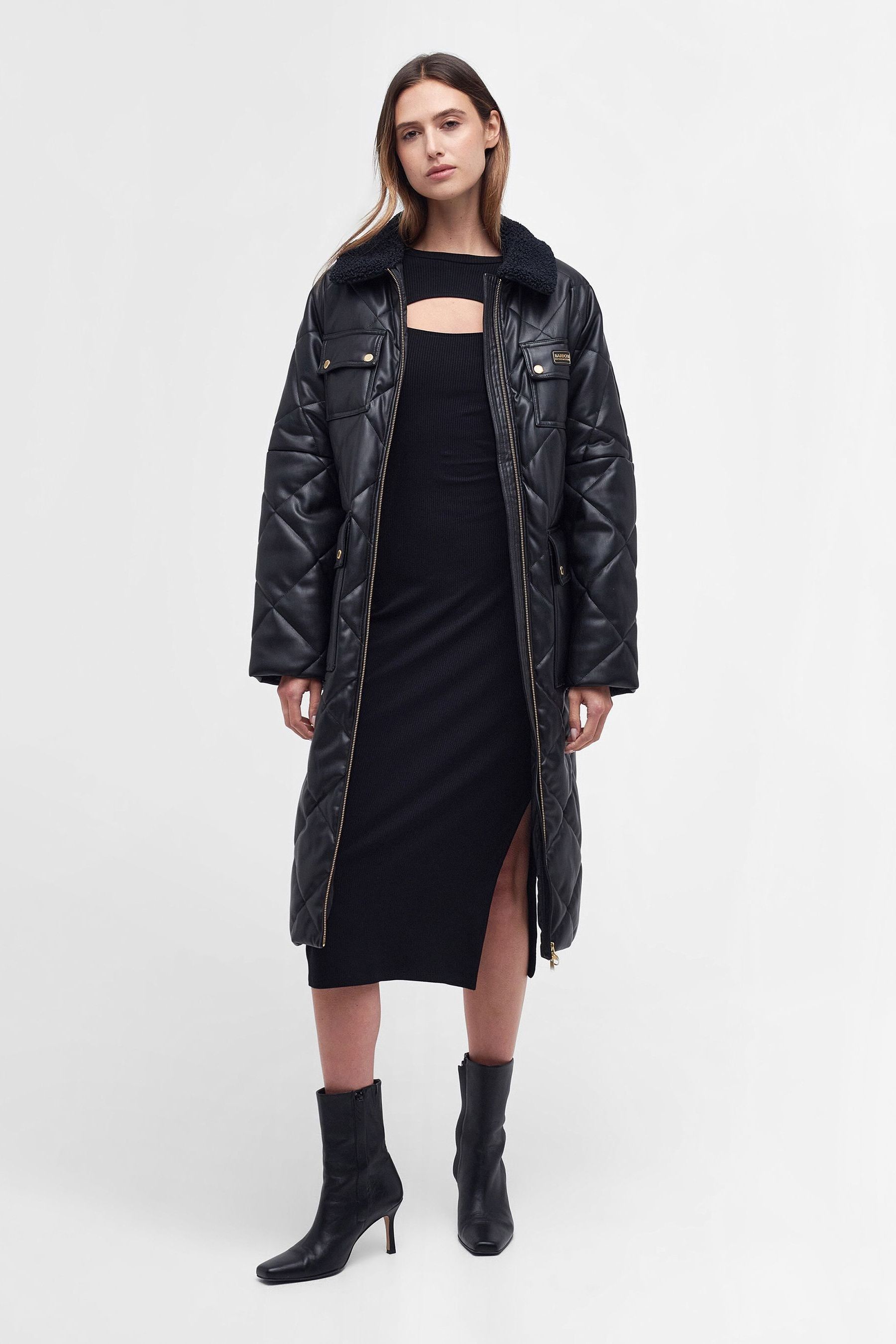 Diamond quilted jacket with faux leather trim best sale