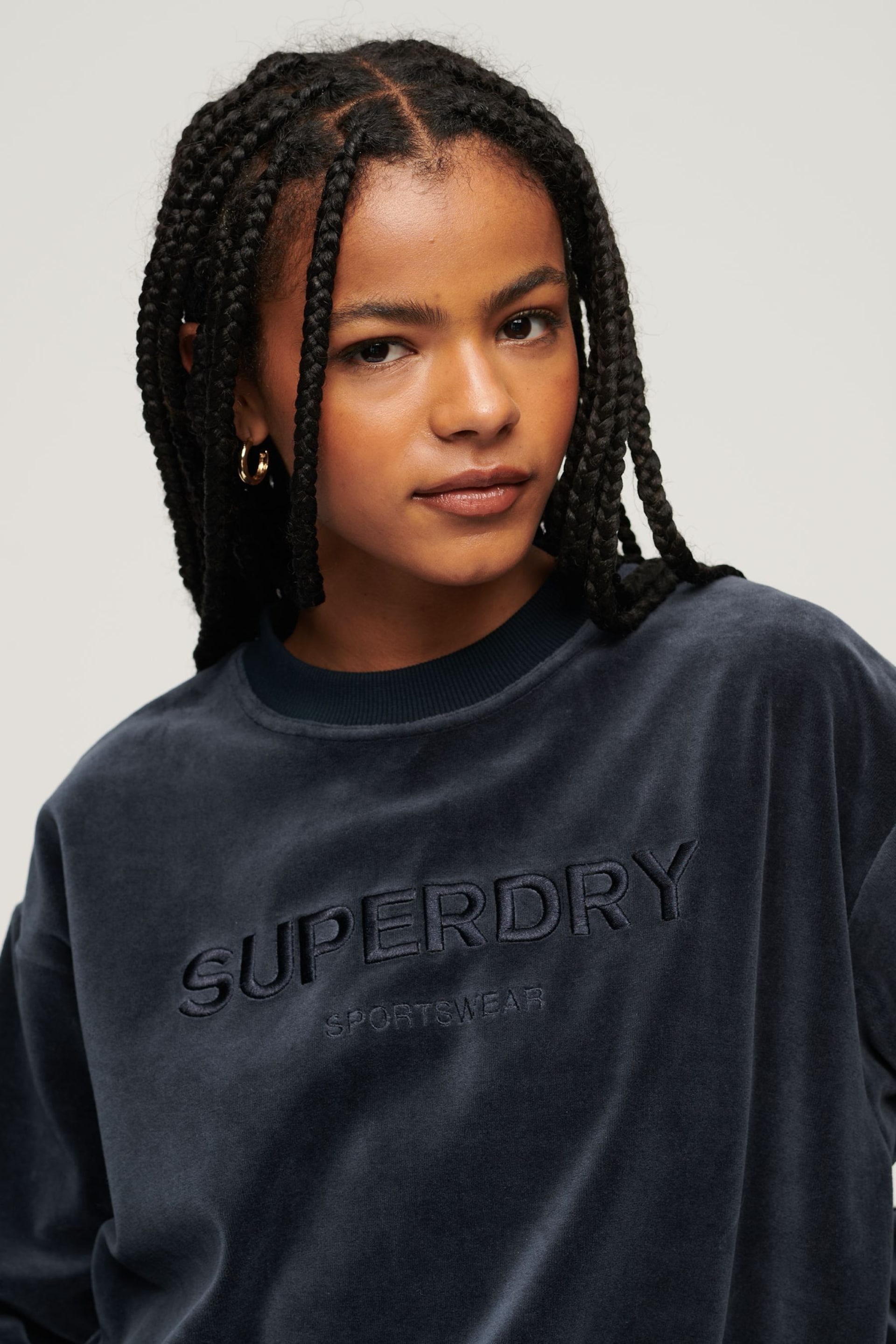 SUPERDRY Blue SUPERDRY Velour Graphic Boxy Crew Sweatshirt - Image 3 of 6