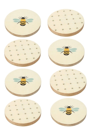 Dexam Set of 8 Cream Bees Knees Enamelled Mango Wood Coasters