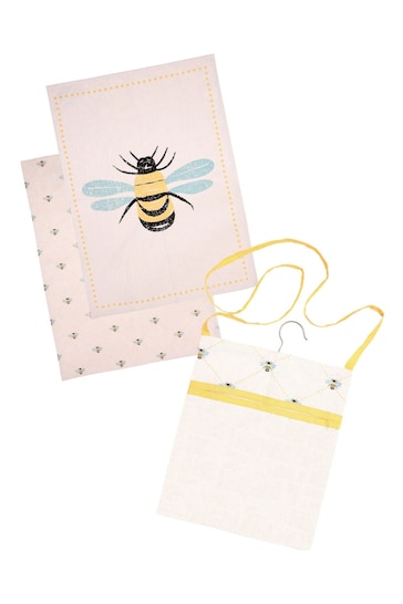 Dexam Cream Bees Knees Set of 2 Cotton Tea Towels & Peg Bag