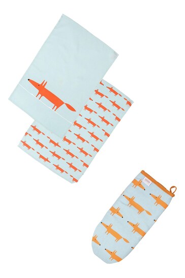 Scion Blue Mr Fox Cotton Gauntlet & Set of 2 Tea Towels
