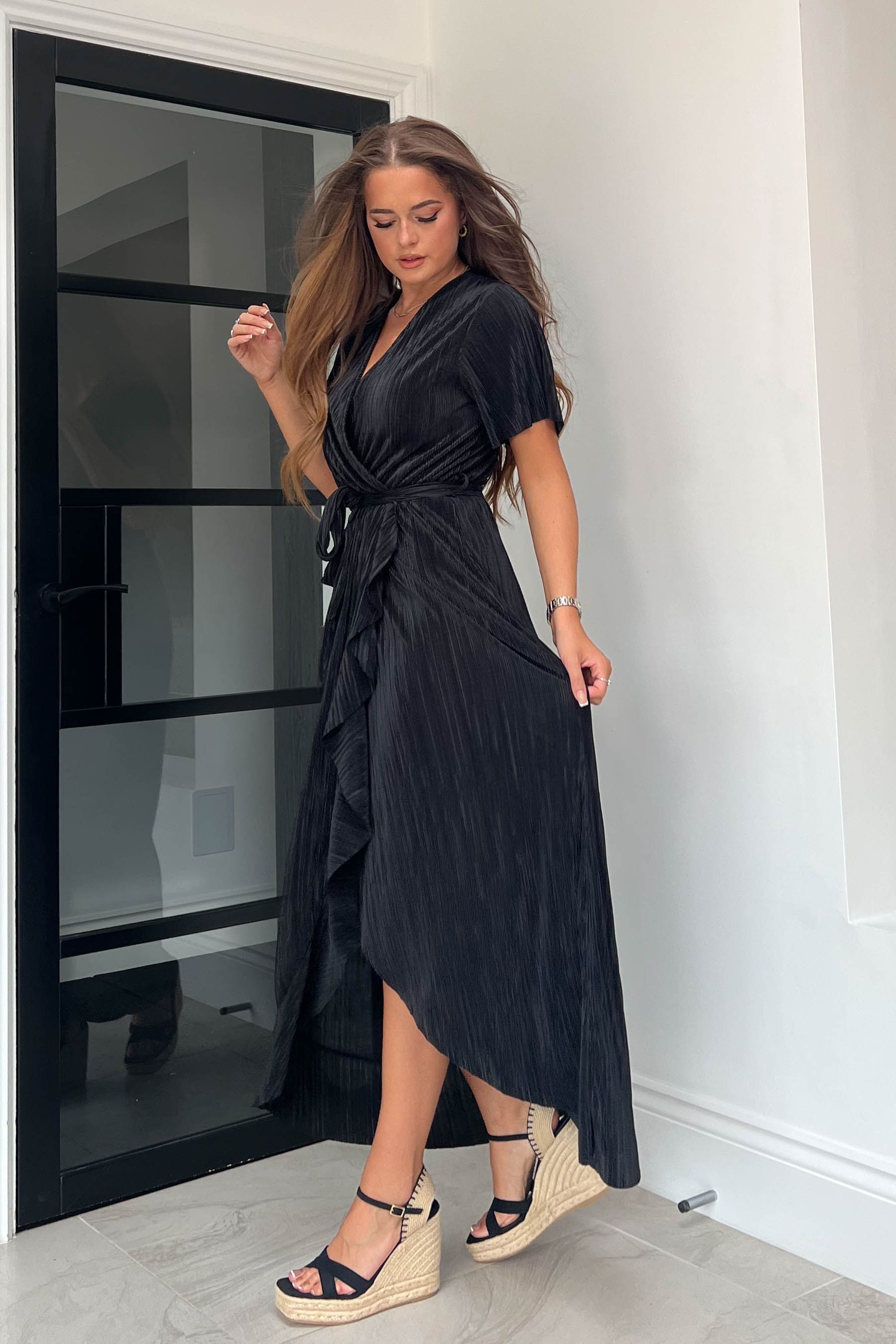 Long black on sale wrap dress