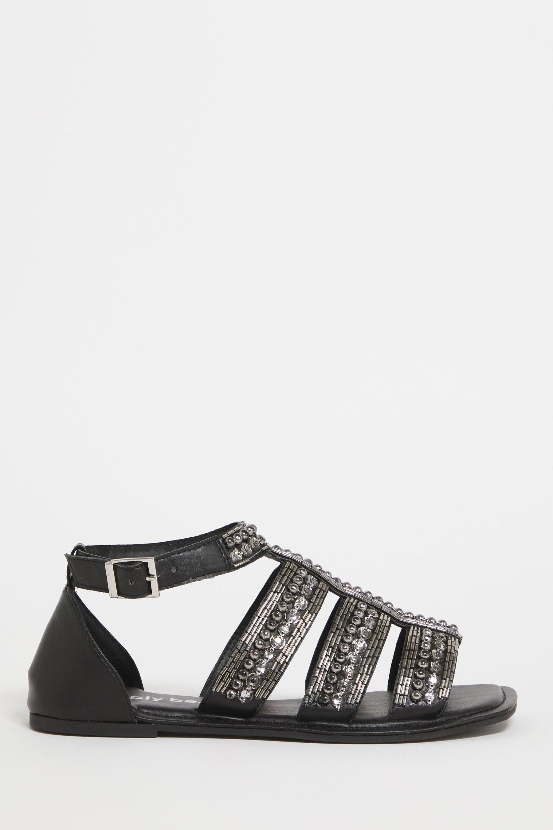 Buy Simply Be Wide Fit Beaded Embellished Black Flat Sandals from Next Luxembourg