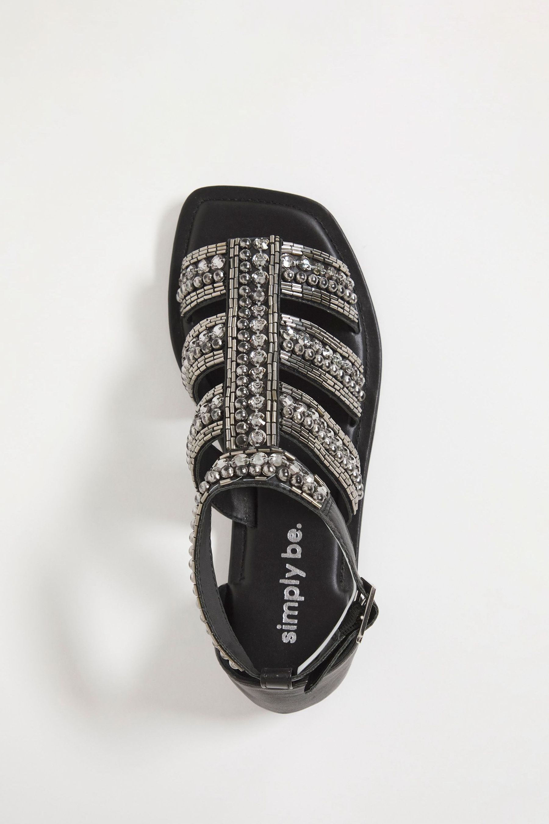 Buy Simply Be Wide Fit Beaded Embellished Black Flat Sandals from Next Luxembourg