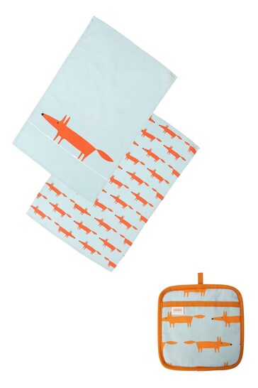Scion Blue Mr Fox Pot Grab & Set of 2 Tea Towels