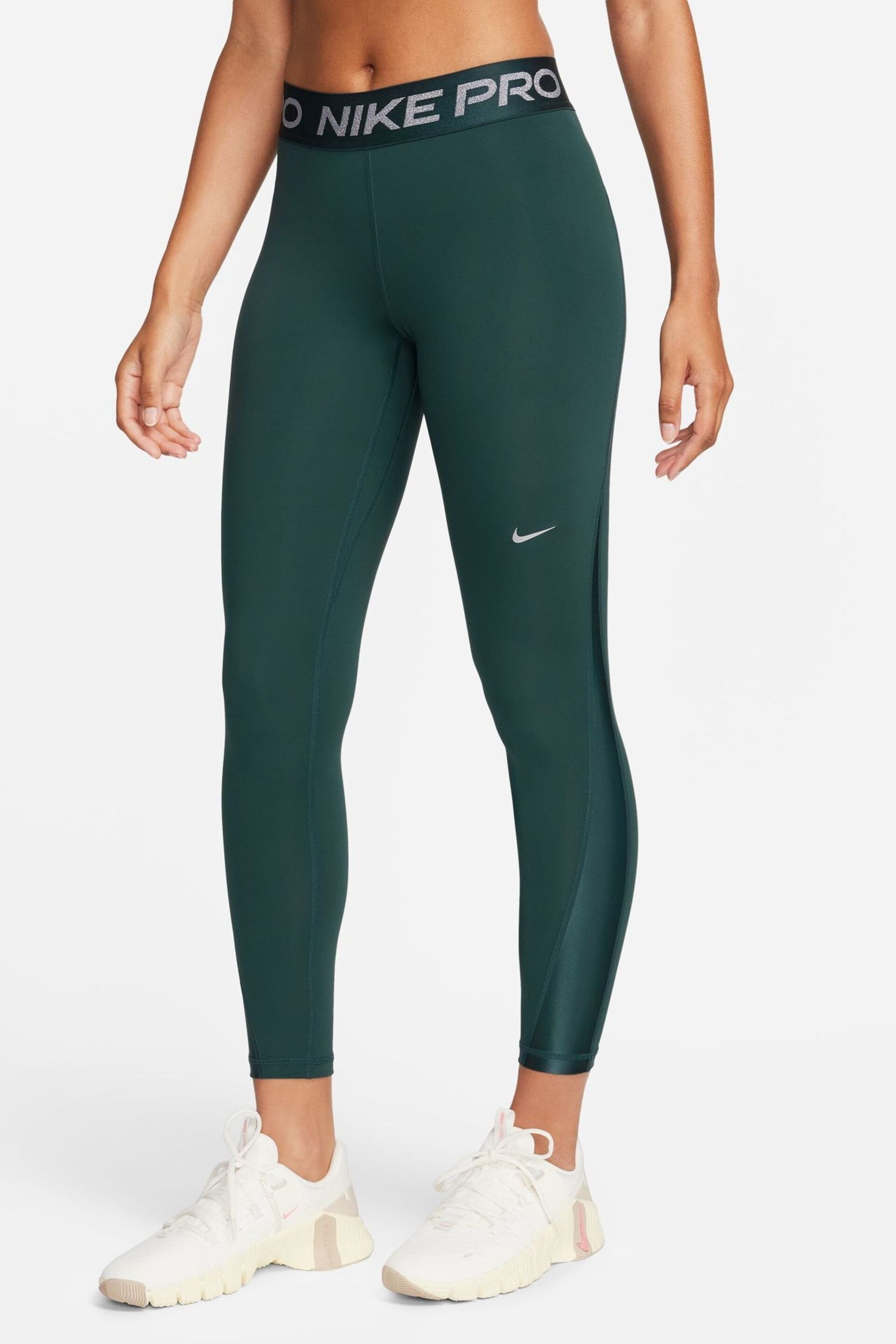 Nike Dark Green Metallic Pro Mid-Rise 7/8 Leggings - Image 1 of 1