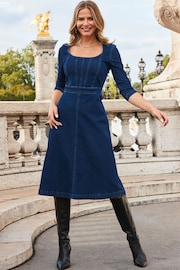 Sosandar Blue Fit & Flare Denim Dress - Image 1 of 5