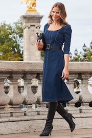Sosandar Blue Fit & Flare Denim Dress - Image 4 of 5