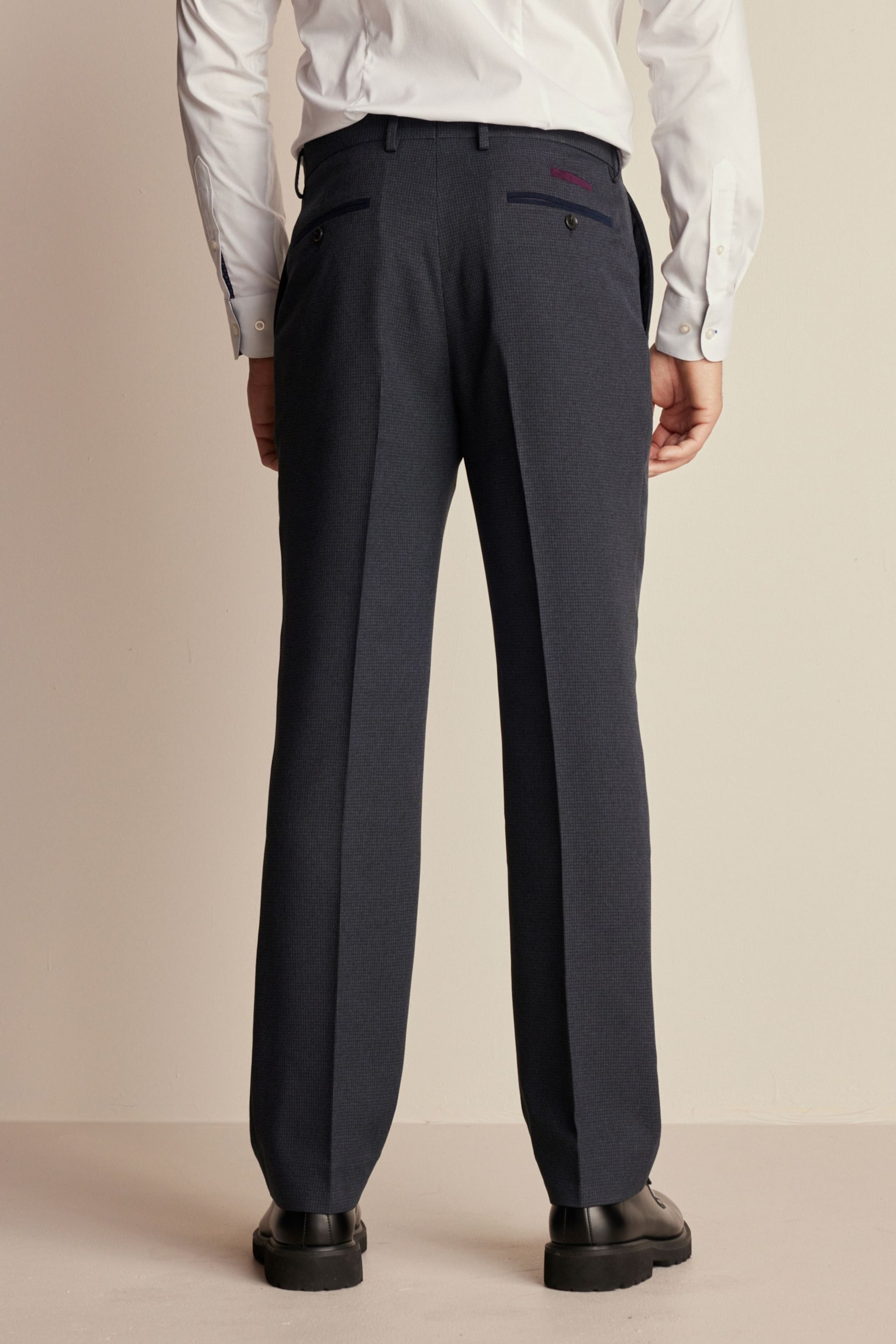 Navy Trimmed Textured Suit Trousers - Image 3 of 9