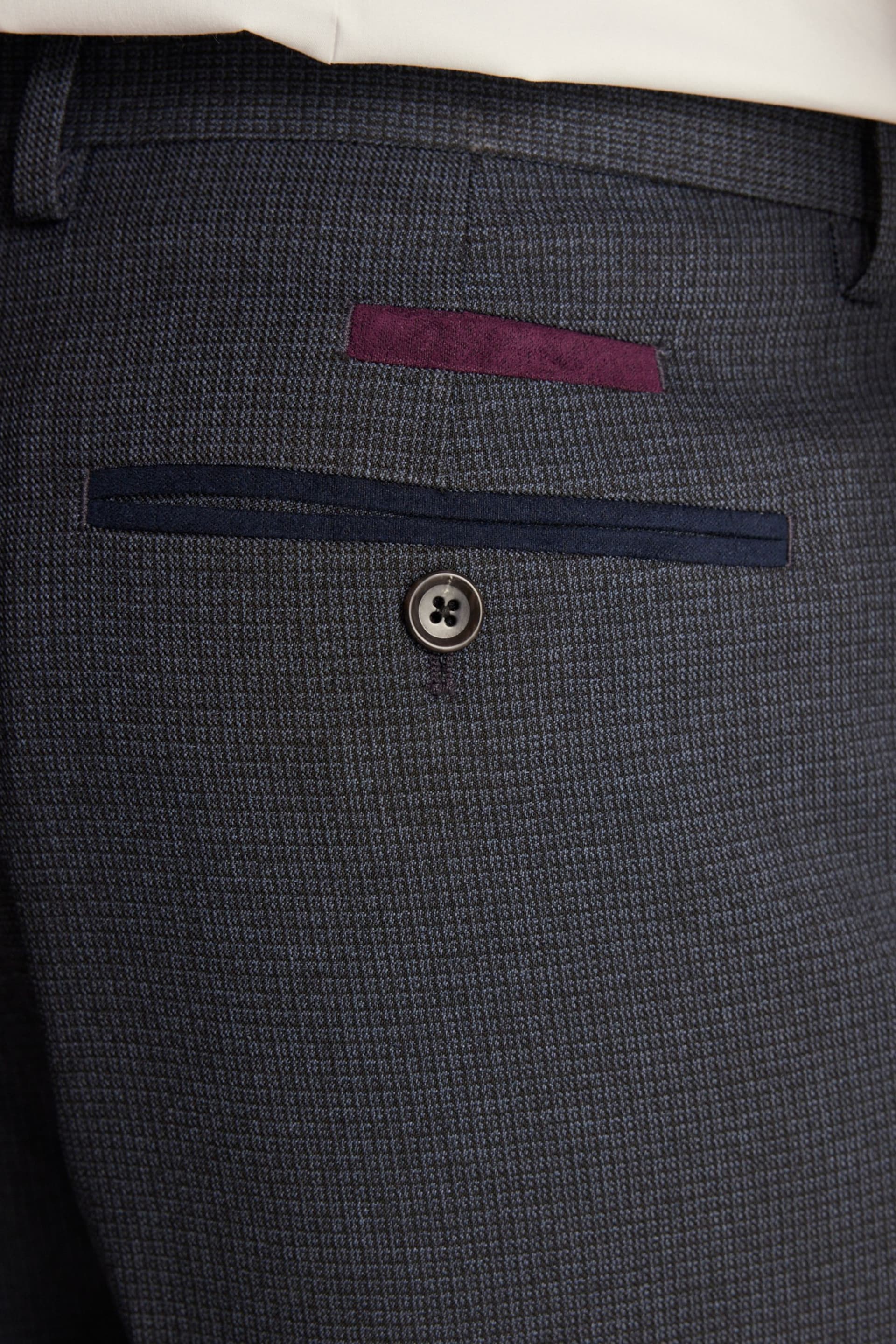 Navy Trimmed Textured Suit Trousers - Image 5 of 9