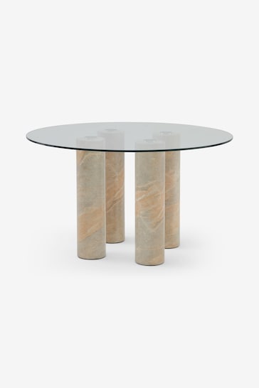 MADE.COM Textured Stone and Glass Nisi Round 4 to 6 Seater Dining Table