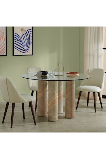 MADE.COM Textured Stone and Glass Nisi Round 4 to 6 Seater Dining Table