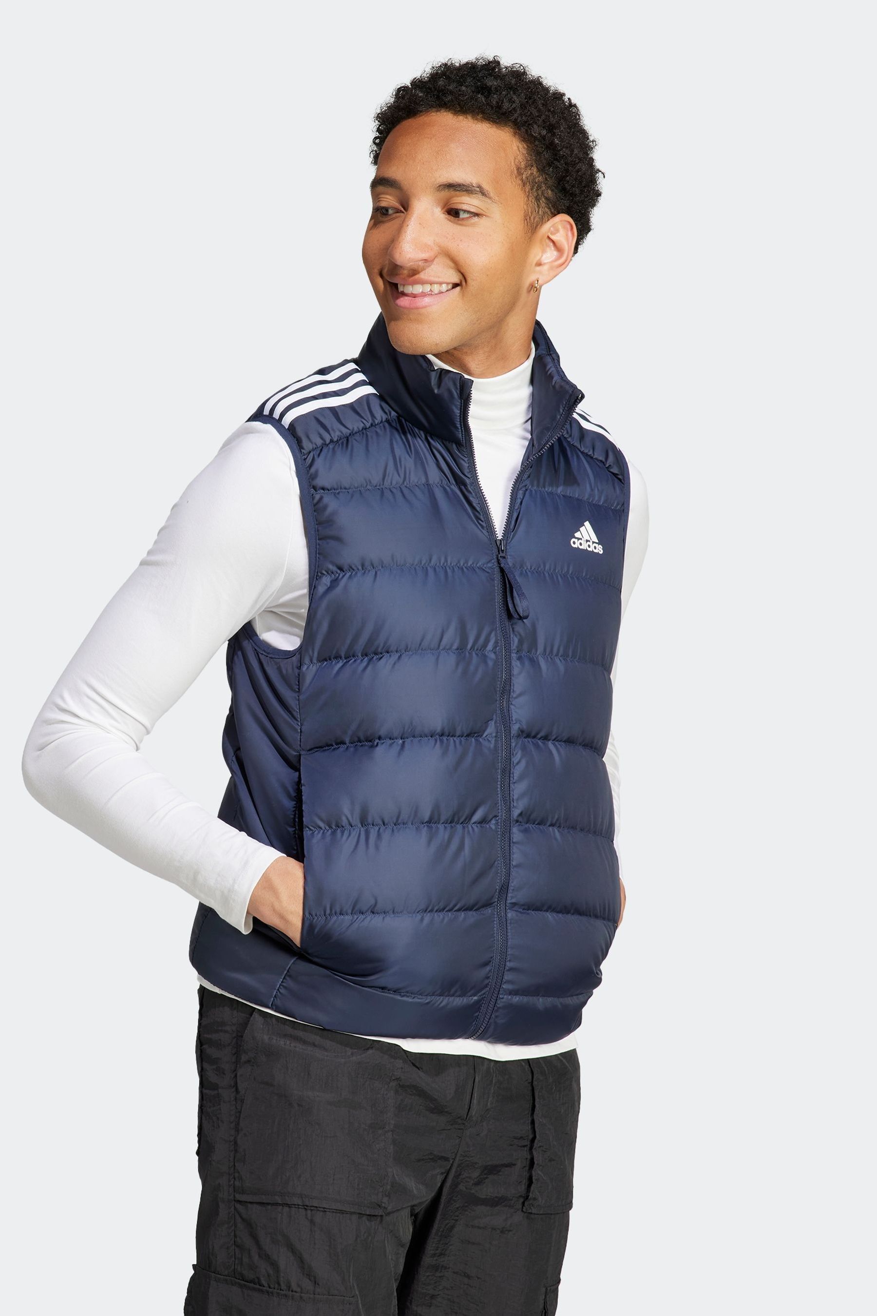 adidas Blue Essentials 3 Stripes Light Down Gilet