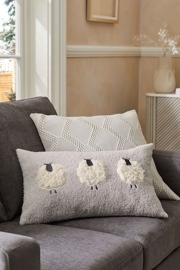 Grey 50 x 30cm Cosy Bouclé Textured Sheep Trio Cushion