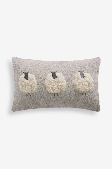 Grey 50 x 30cm Cosy Bouclé Textured Sheep Trio Cushion