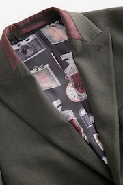 Green Tailored Fit Herringbone Suit Jacket - Image 9 of 10