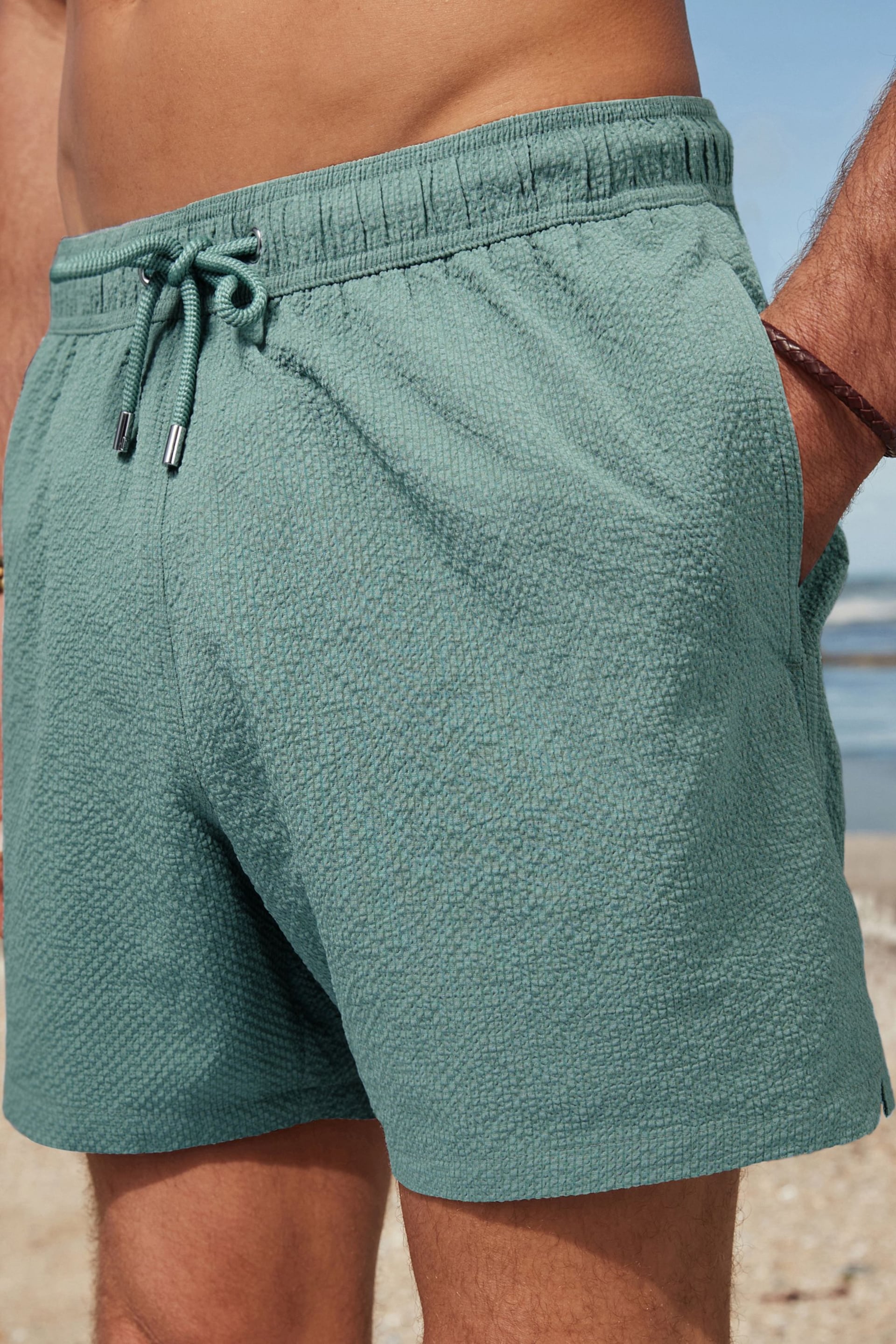 Blue/White Seersucker Plain Premium Swim Shorts - Image 1 of 9