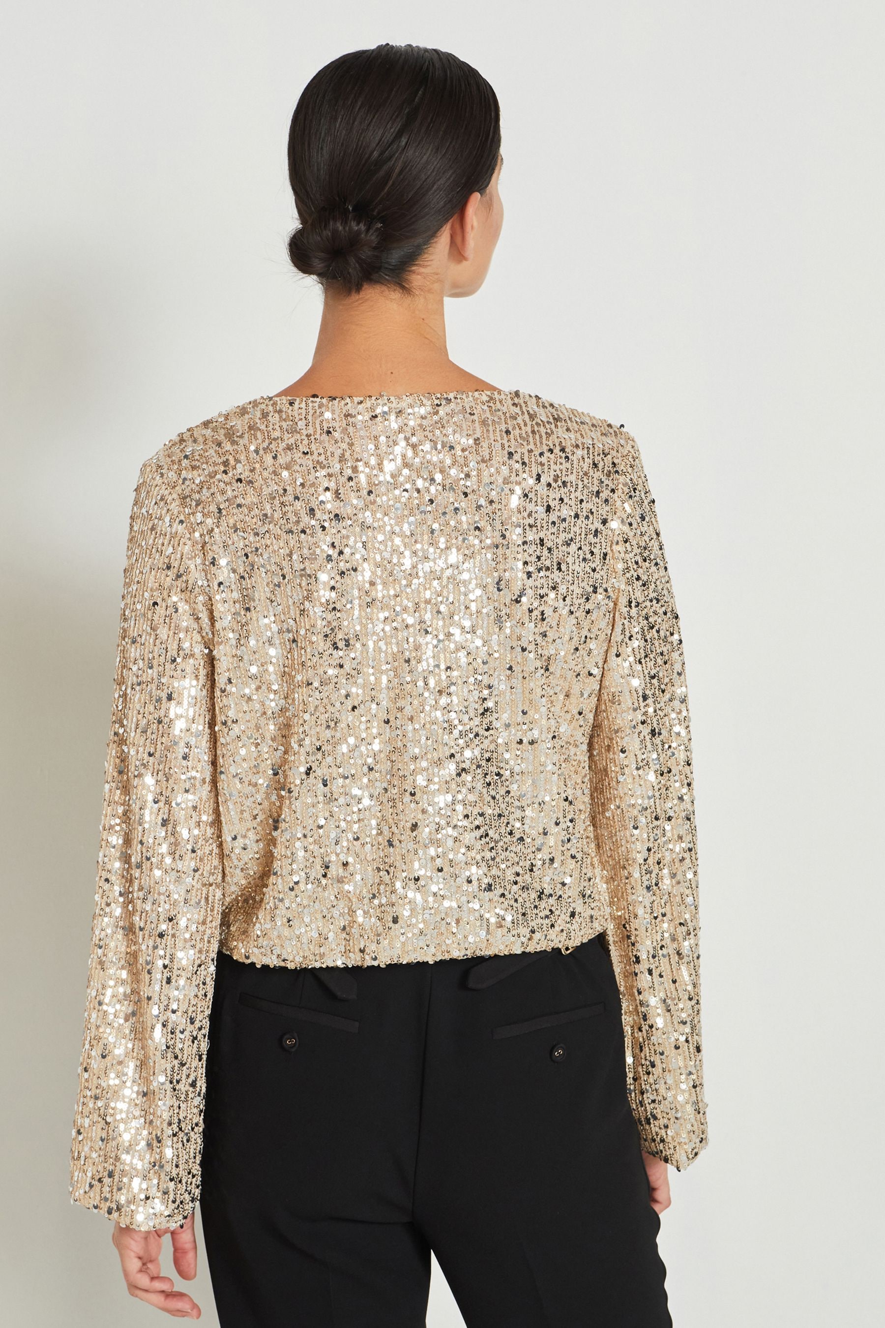 Buy Champagne Gold Sparkle Jacquard Long Sleeve Wrap Blouse from Next Luxembourg