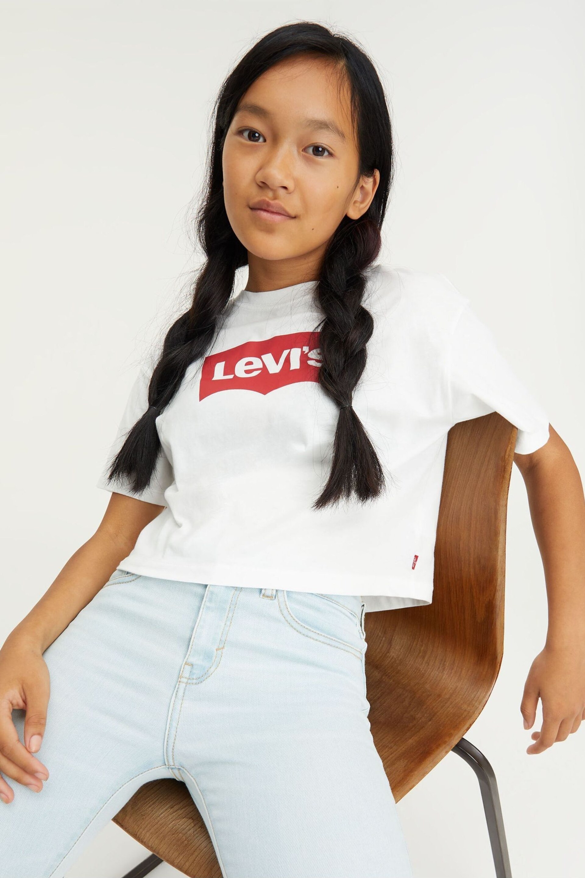 Levi's® White High Rise Cropped Batwing Logo T-Shirt - Image 1 of 5