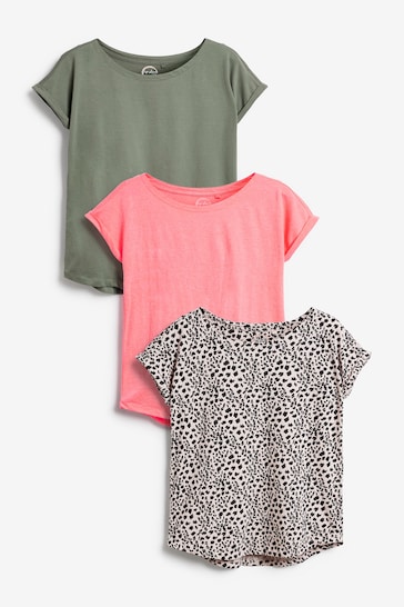 Khaki Green/Animal/Fluro Pink Cap Sleeve T-Shirts 3 Pack