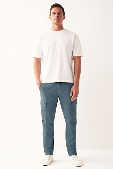 Blue Slim Fit Cotton Stretch Cargo Trousers