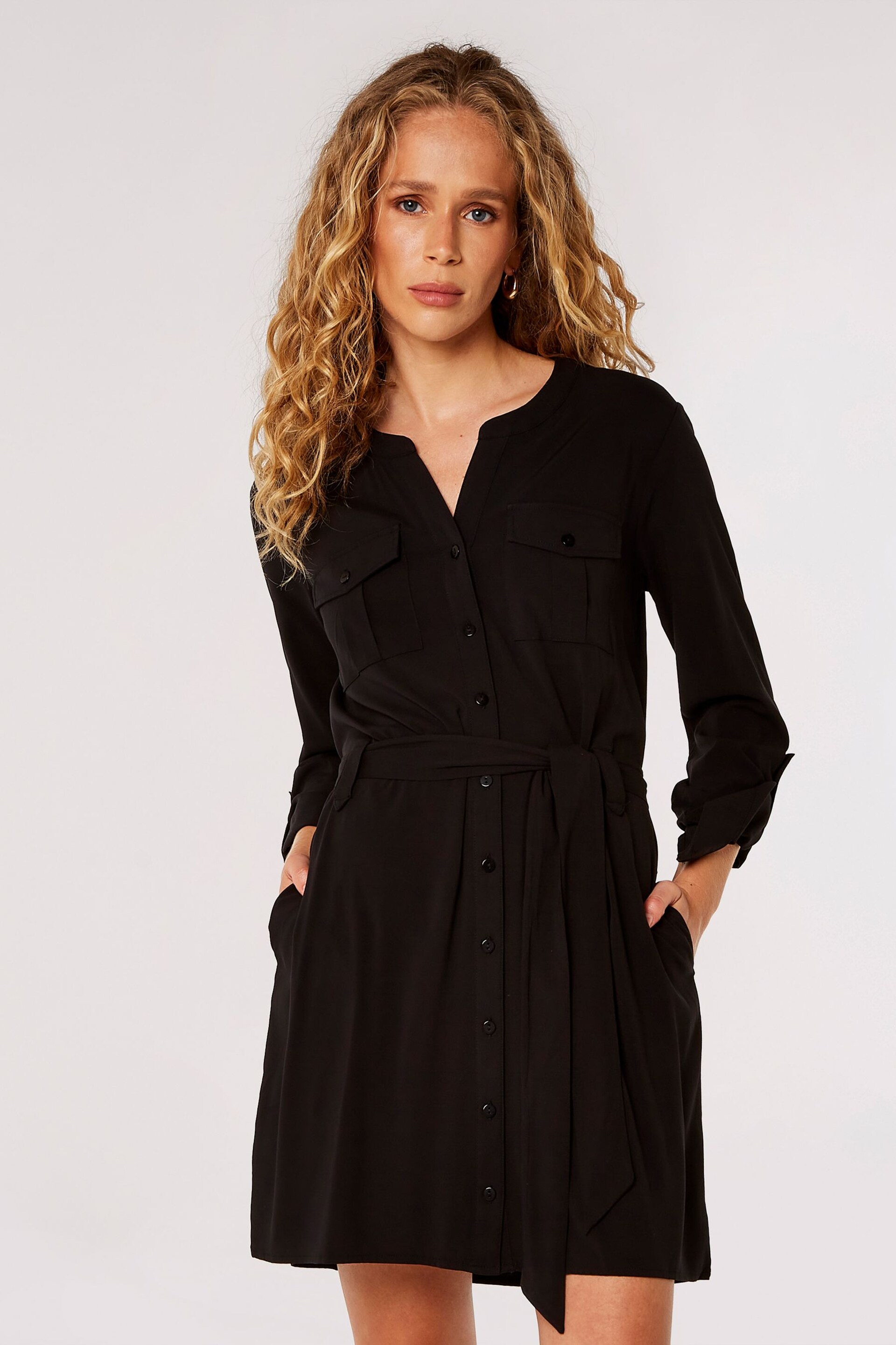 Apricot Black Utility Shirt Dress - Image 1 of 4