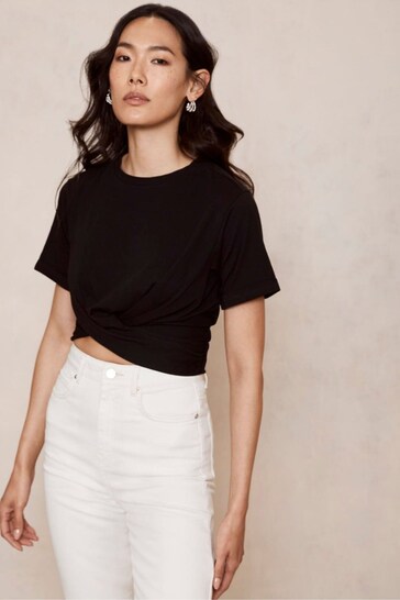 Buy Mint Velvet Black Tie Back Crop T-Shirt from the Next UK online shop