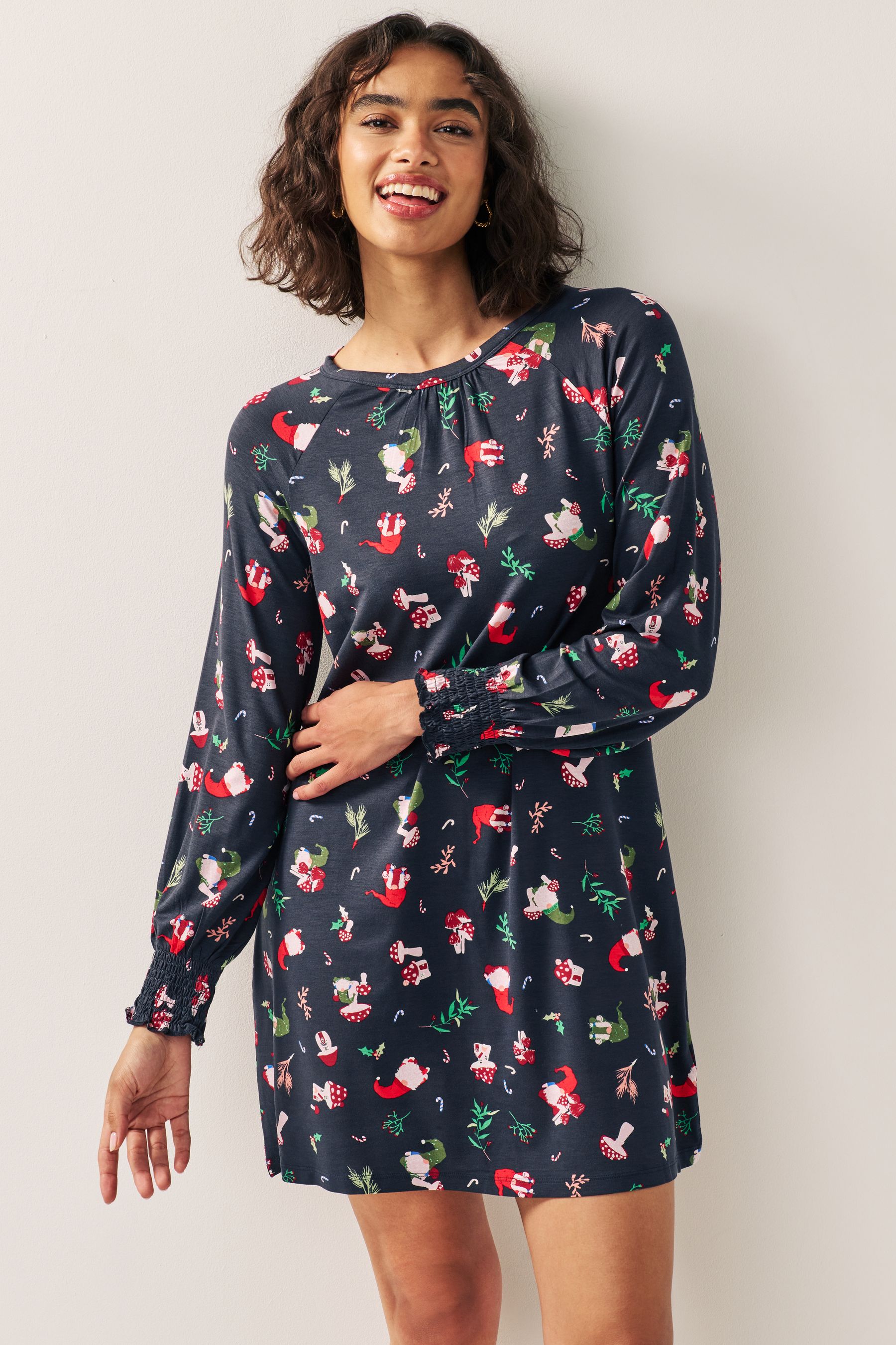Buy Navy Graphic Long Sleeve Novelty Christmas Swing Dress from Next Luxembourg