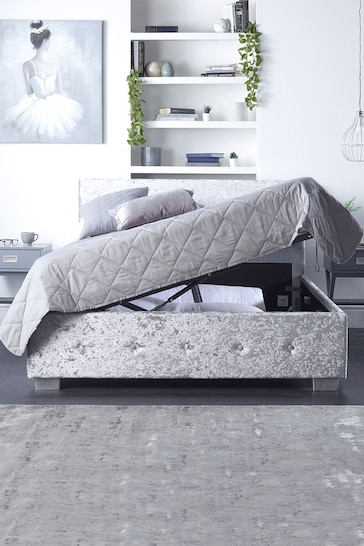 Aspire Furniture Silver Side Lift Opening Ottoman Fabric Bed Frame and Mattress