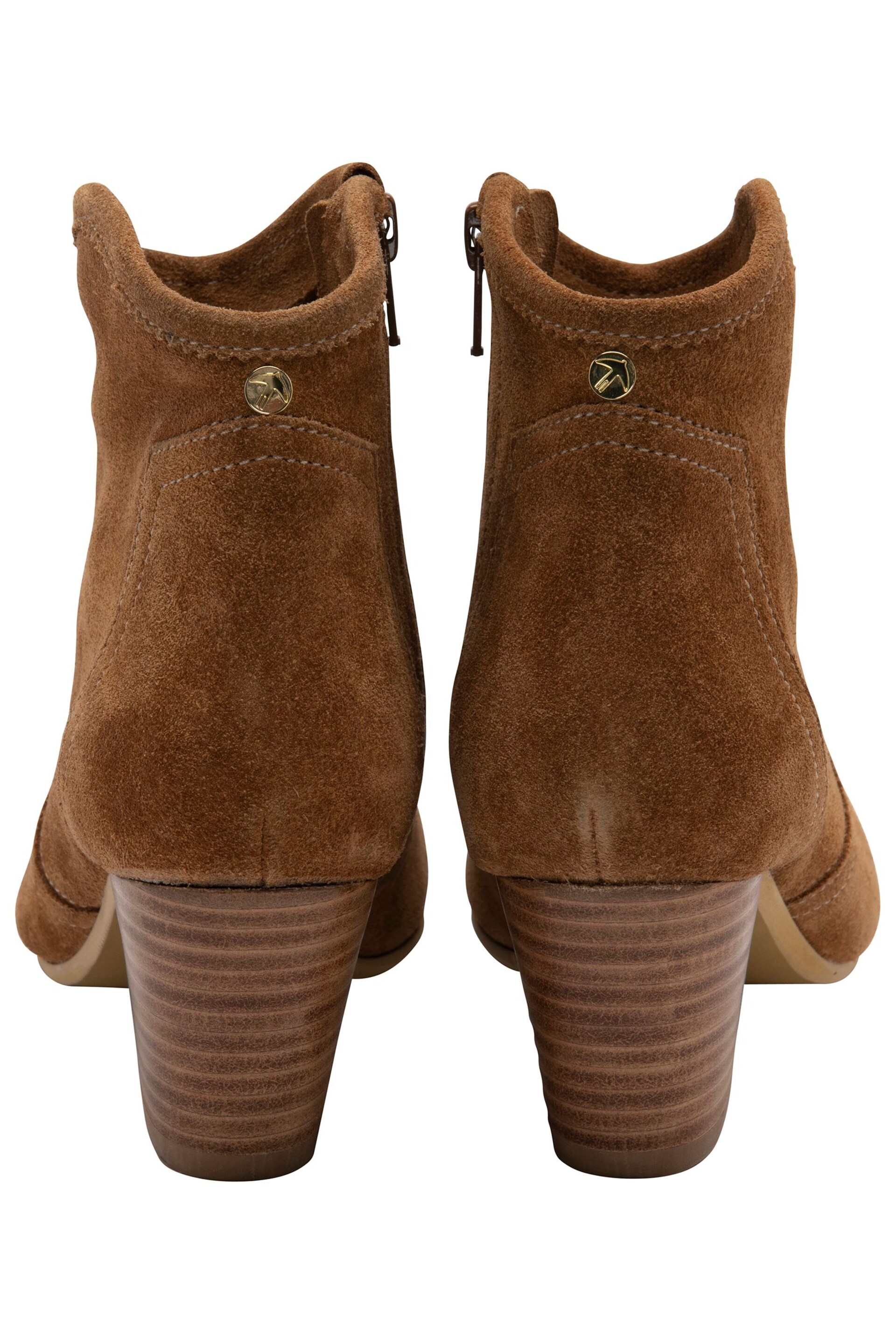 Ravel Brown Suede Leather Block Heel Ankle Boots - Image 3 of 4