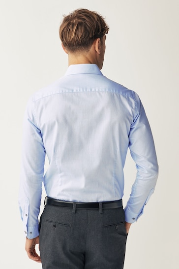 Light Blue Slim Fit Single Cuff Textured Cotton Shirt