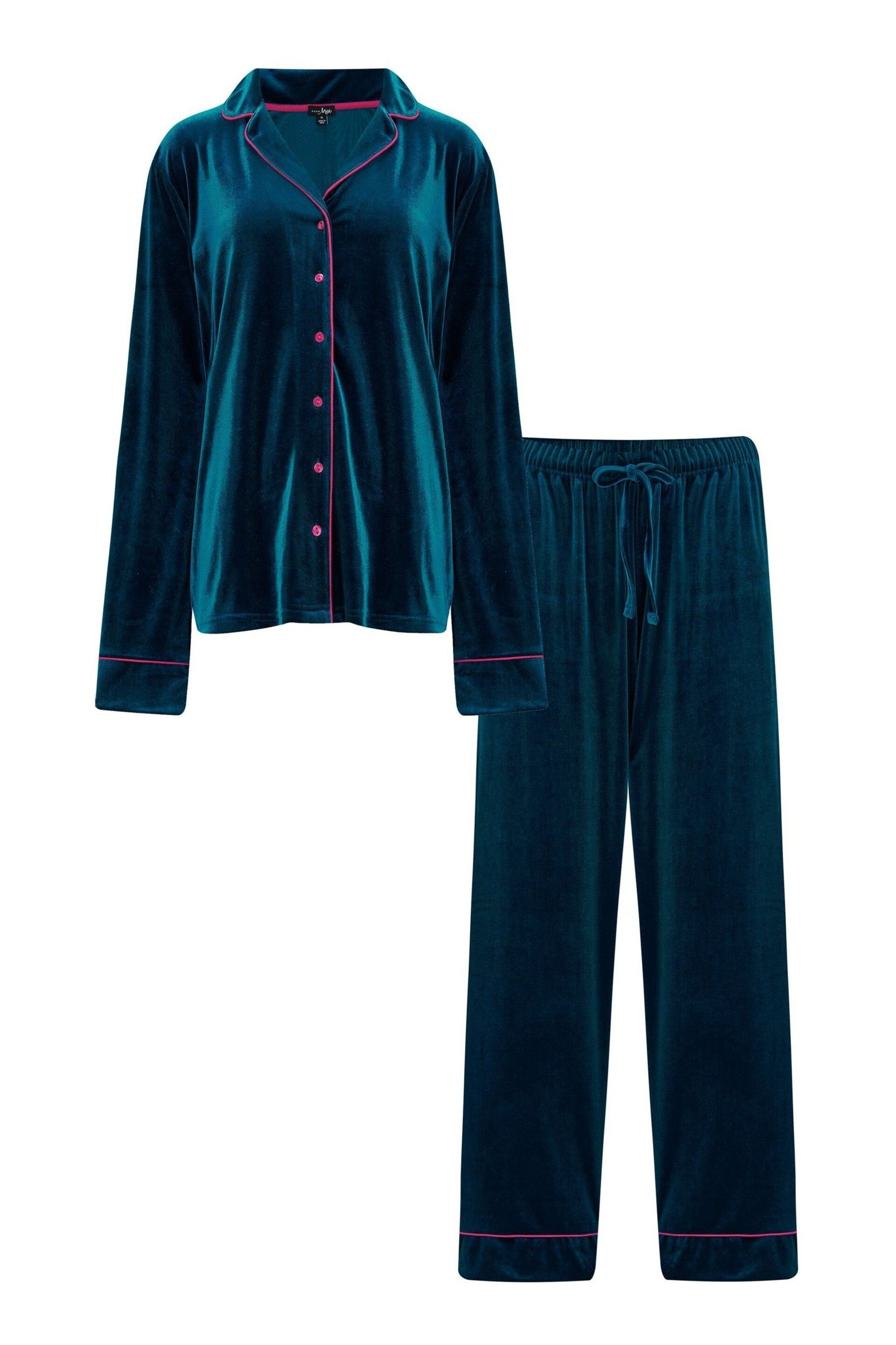 Pour Moi Green Velour Revere Collar Pyjama Set - Image 4 of 4