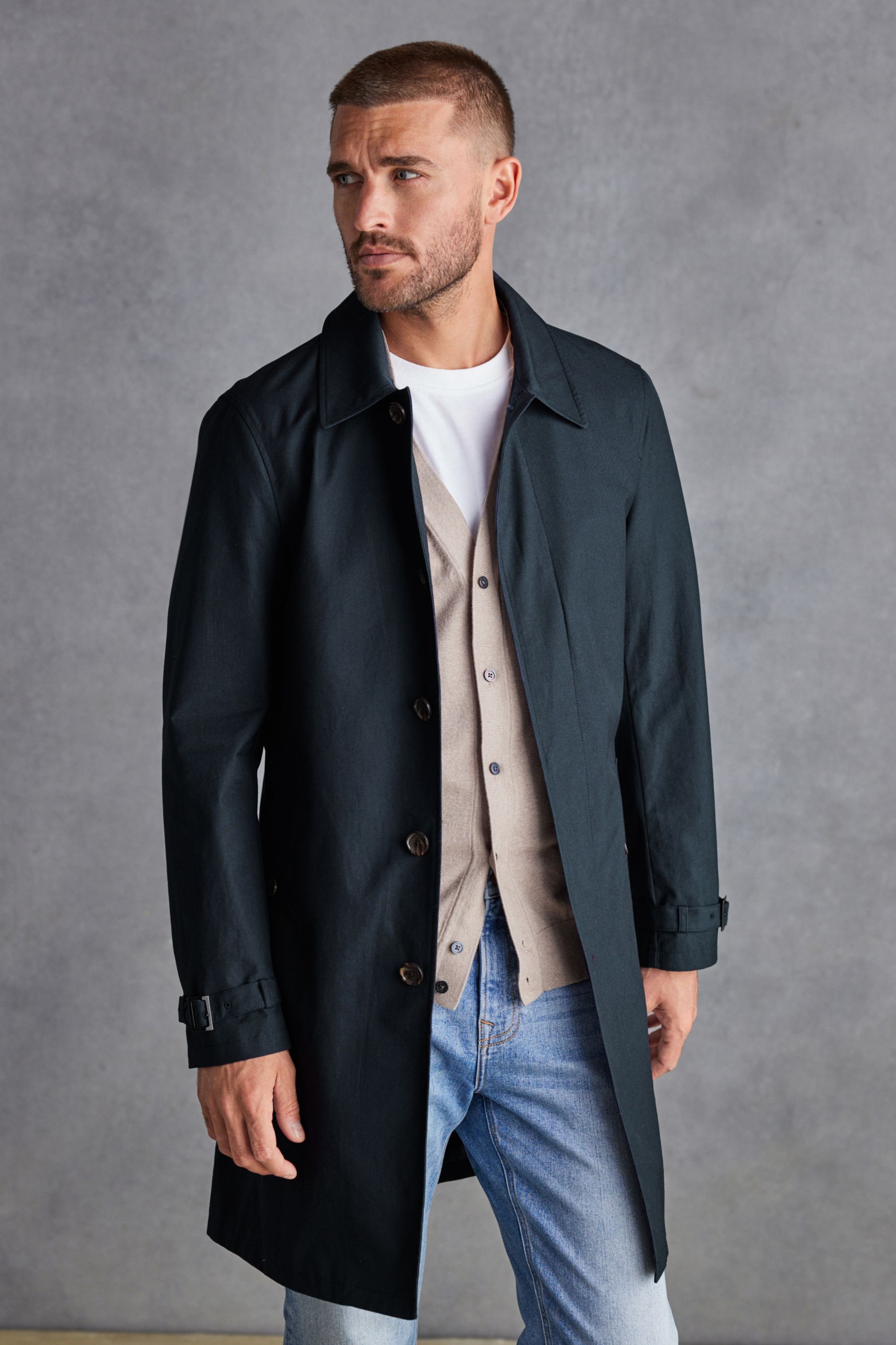 Buy Navy Blue British Millerain Signature Shower Resistant Longer Length Trench Coat from Next Oman