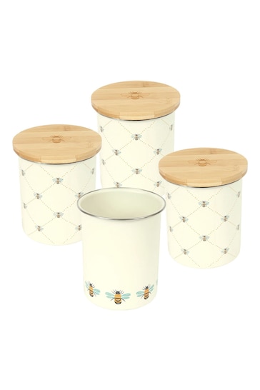 Dexam Set of 3 Cream Bees Knees Tea, Coffee & Sugar Storage Jars plus Utensil Holder