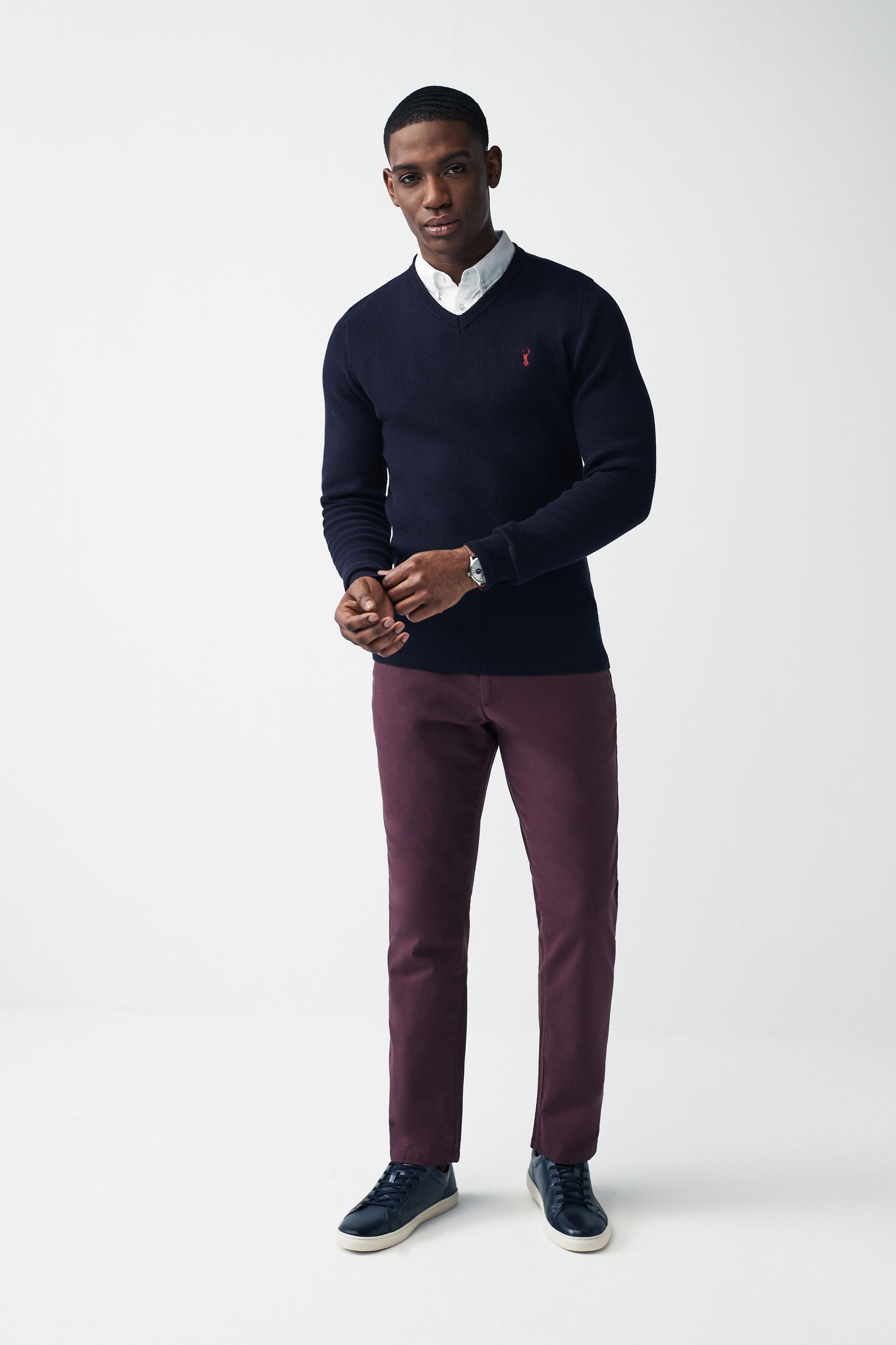 Buy Navy Blue Oxford V Neck Regular 100 Cotton Mock Shirt Jumper from the Next UK online shop