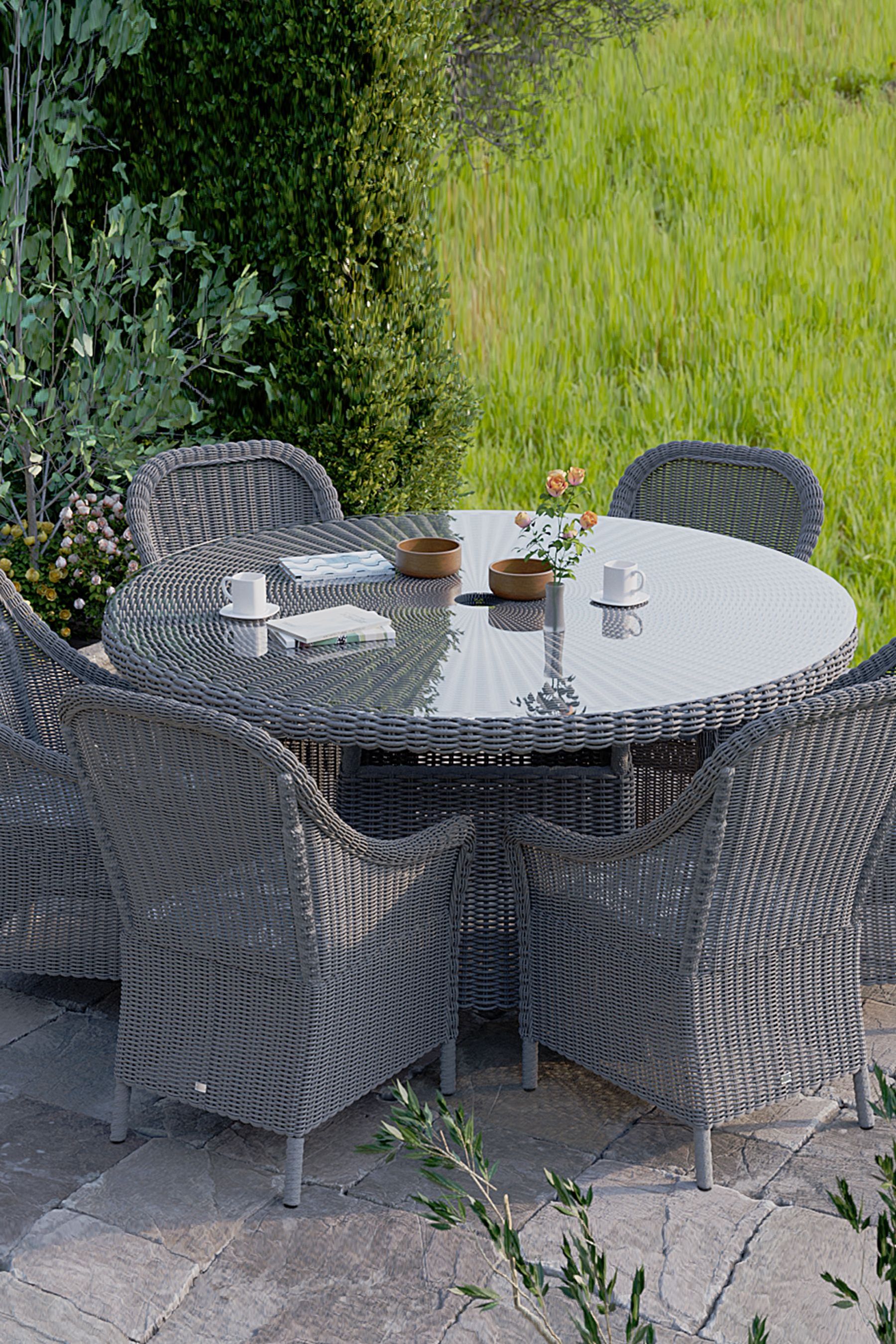 Laura Ashley Oakley White Bourton Dining Set With 6 Dining Chairs And Pads