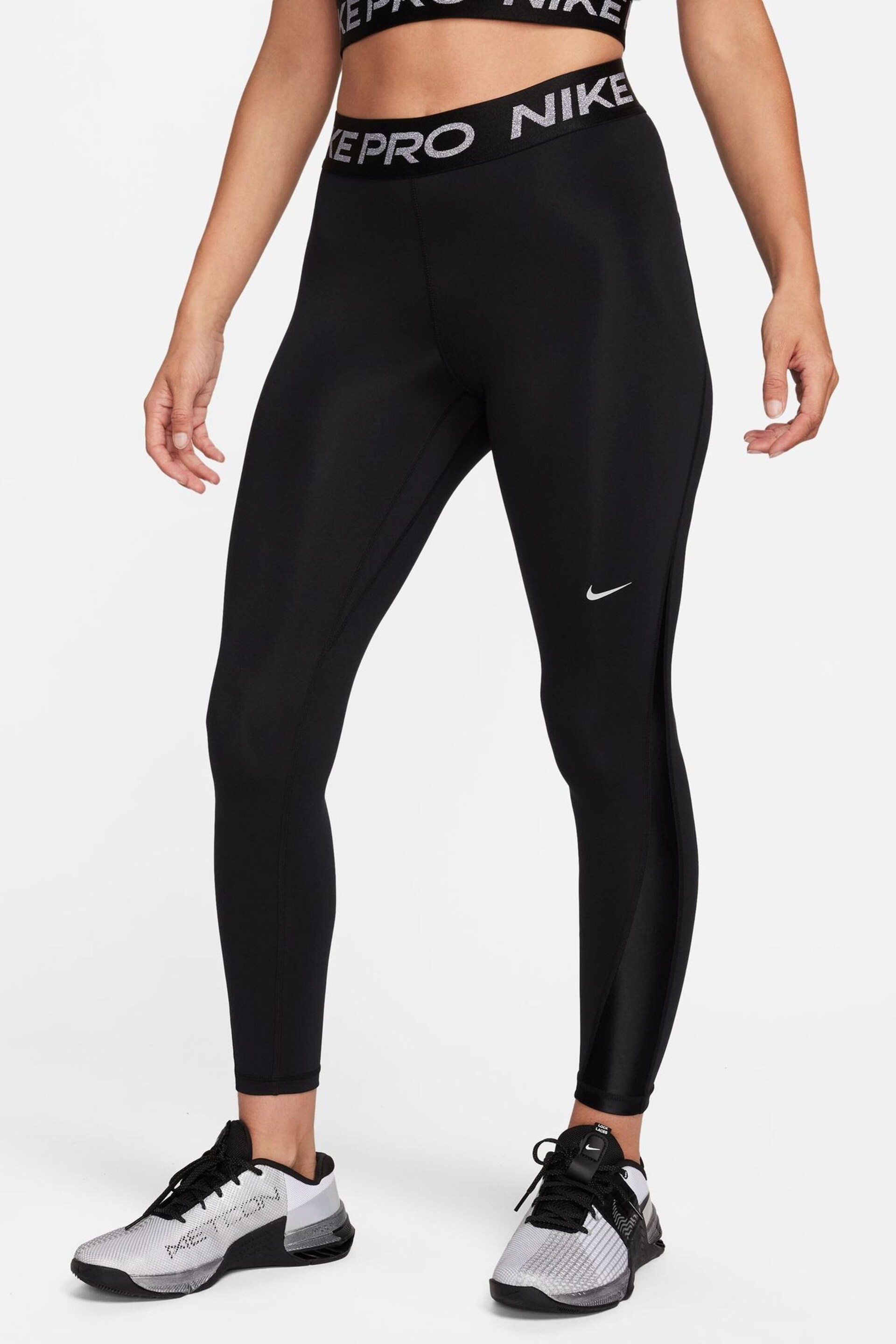 Nike Black Metallic Pro Mid-Rise 7/8 Leggings - Image 1 of 4