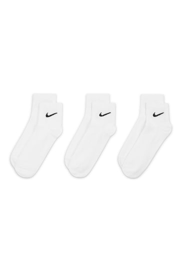 Nike White Lightweight Cushioned Ankle Socks 3 Pack