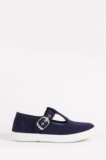 Trotters London Navy Blue Nantucket Canvas Shoes