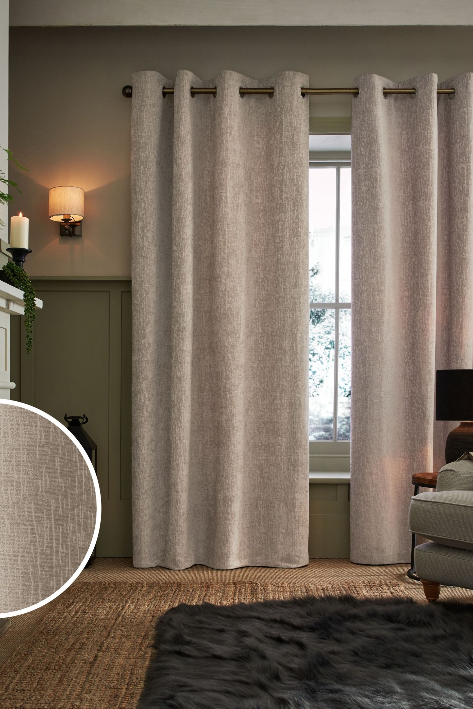 Natural Next Heavyweight Chenille Eyelet Super Thermal Curtains - Image 1 of 6