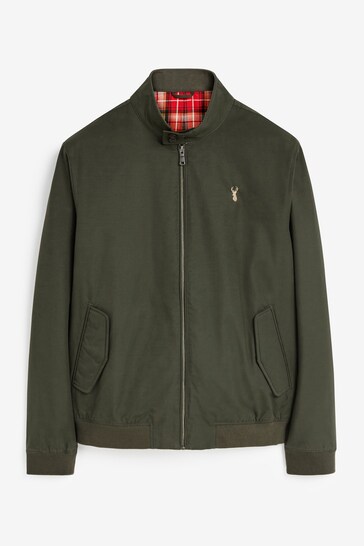Khaki Green Shower Resistant Check Lining Harrington Jacket