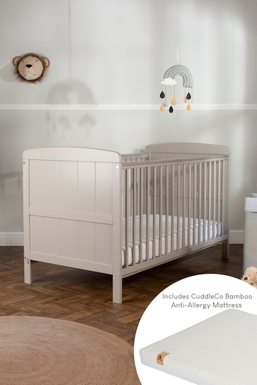 Cuddleco Grey Juliet Cot Bed With Lullaby Foam Mattress