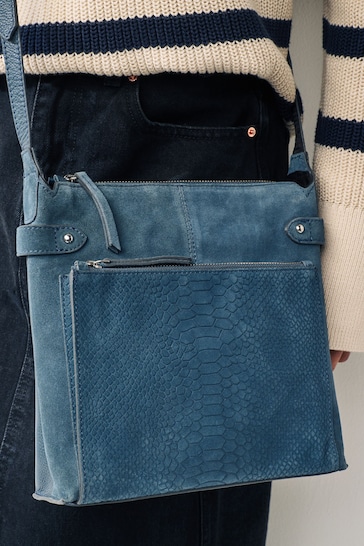Blue Leather Pocket Messenger Bag