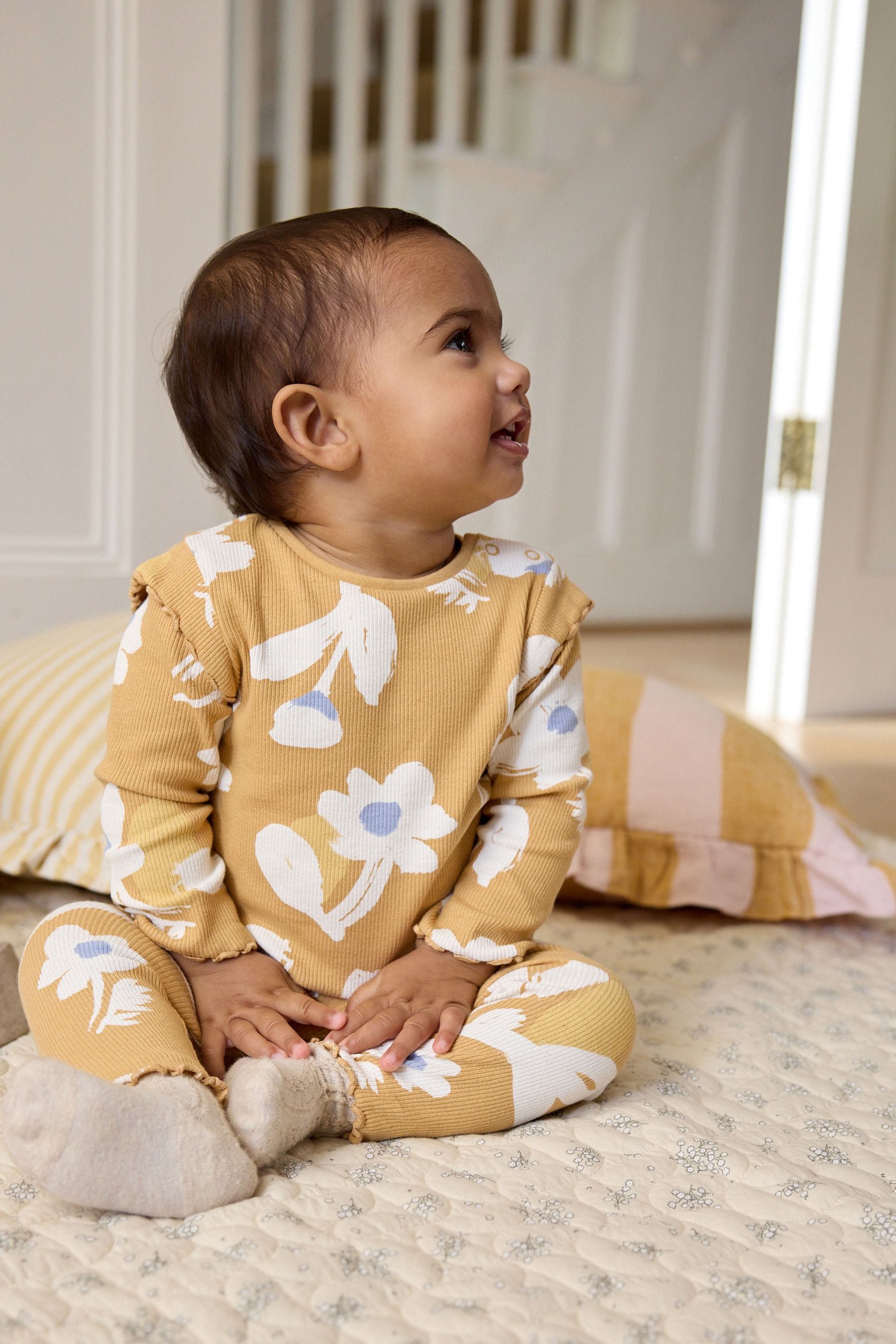 Buy Ochre Yellow Floral Baby Top And Leggings Set from Next Luxembourg