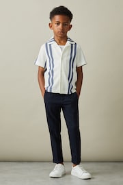 Reiss White/Airforce Blue Castle Junior Ribbed Cuban Collar Shirt - Image 1 of 6