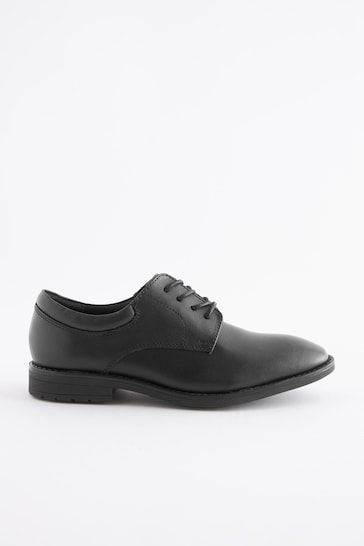 Black School Leather Plain Front  Lace-Up Shoes