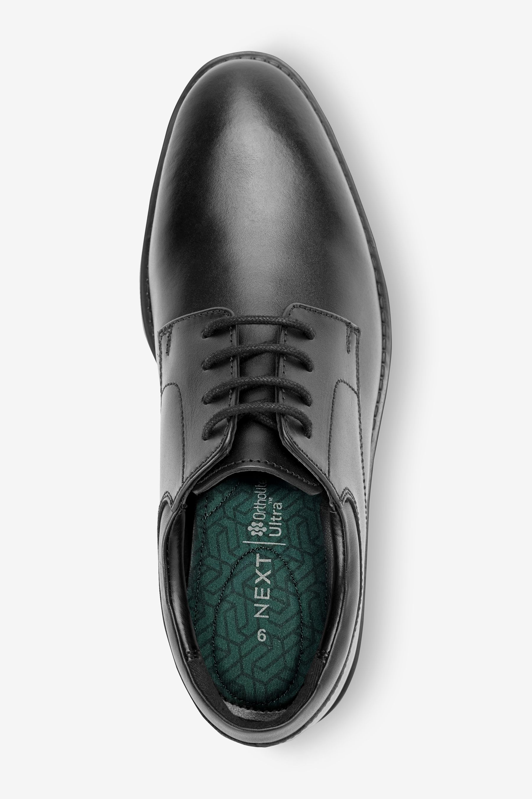 Black School Leather Plain Front Lace Up Shoes