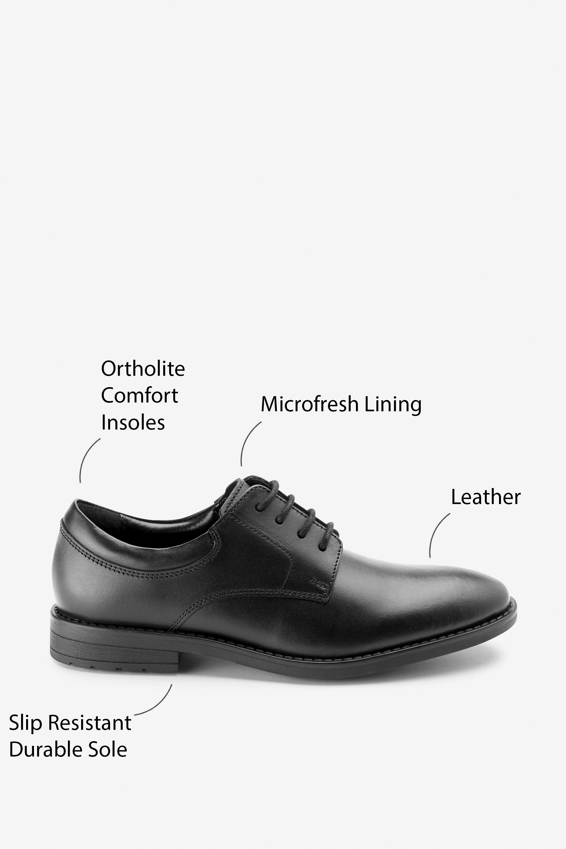 Black School Leather Plain Front Lace Up Shoes