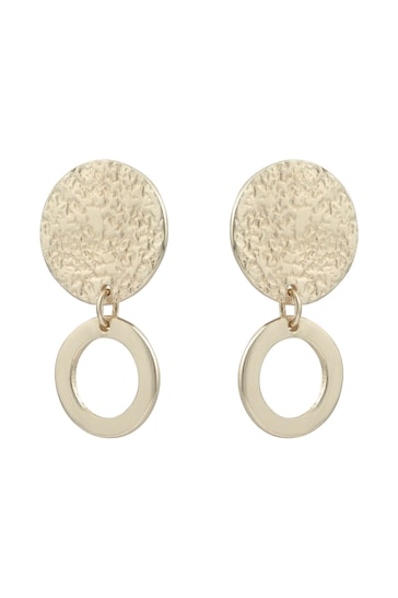 Oliver Bonas Gold Plated Anatola Textured Disc & Ring Drop Earrings