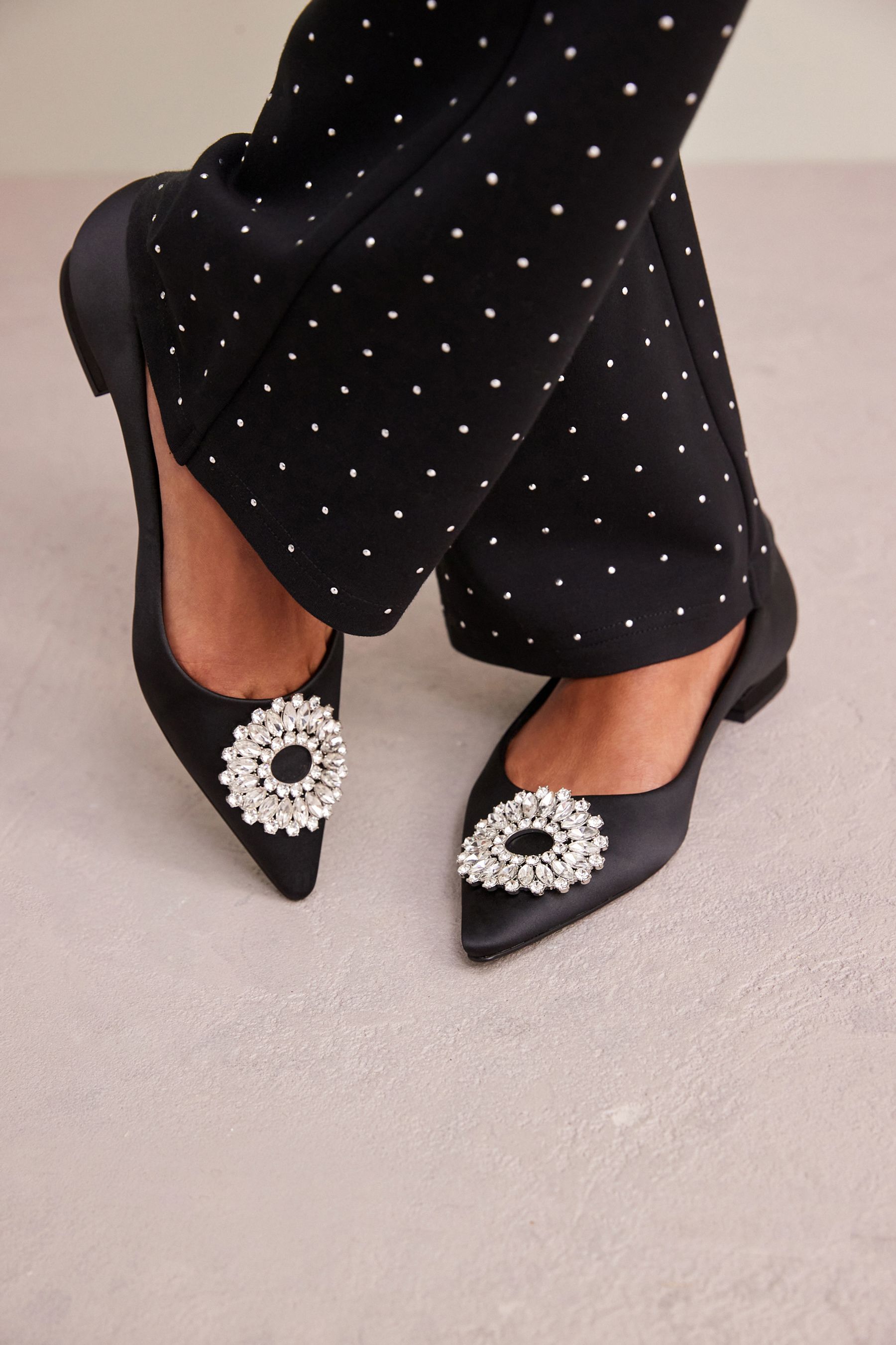 Buy Black Forever Comfort Jewel Trim Point Toe Shoes from the